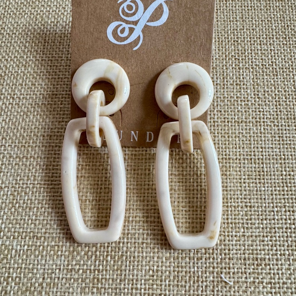 Plunder Marbled Cream Geometric Drop Earrings